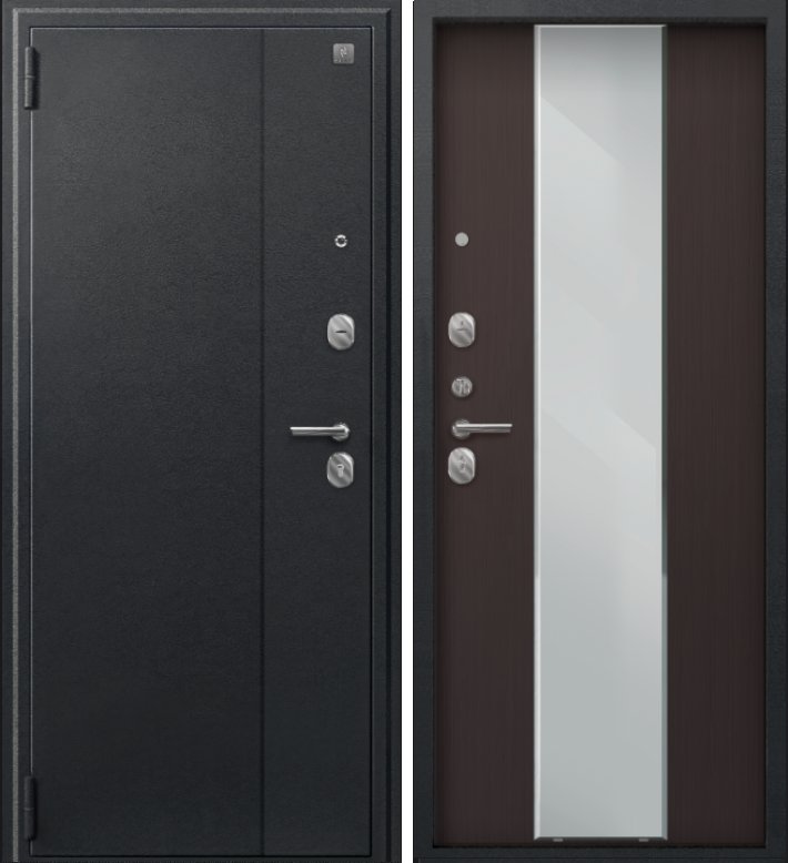 Фото Дверь A-04 черный сатин - лиственница тёмная зеркало DIS007333